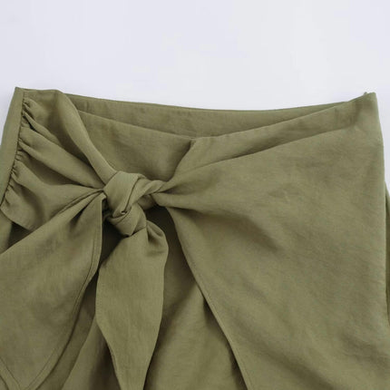 Womens Mini Wrap Skirt High Waist Knot Skorts Asymmetrical Hem Trendy Shorts