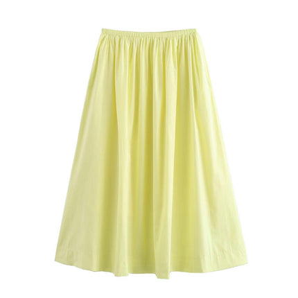 Women's Pleated Flowy Long Skirts High Waist A Line Skirt with Pocket