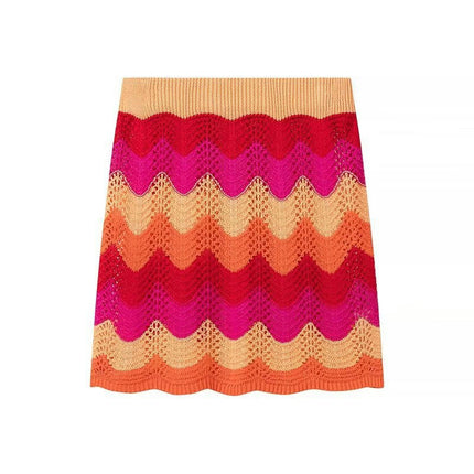 Women's Knit Color Block Short Skirt High Waist Bodycon Casual Mini Skirt