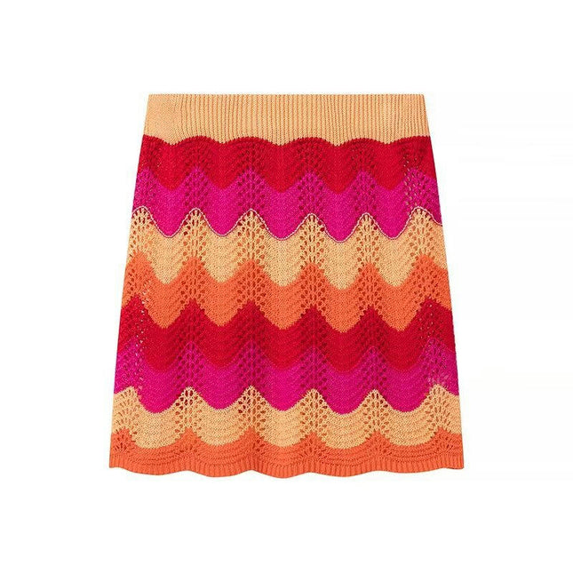 Women's Knit Color Block Short Skirt High Waist Bodycon Casual Mini Skirt