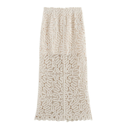Women's Crochet Knit Skirt High Waist Bodycon Casual Slit Midi Skirt