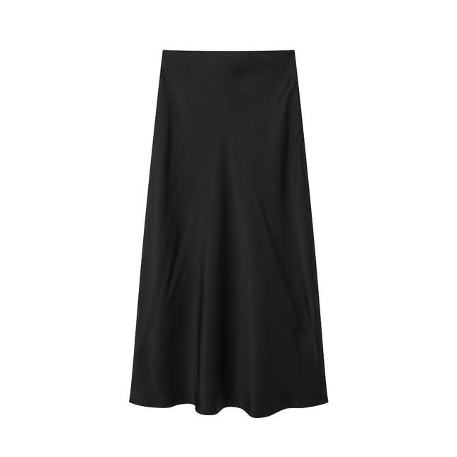 Womens Satin High Waisted Skirts A-line Elegant Flared Midi Skirt