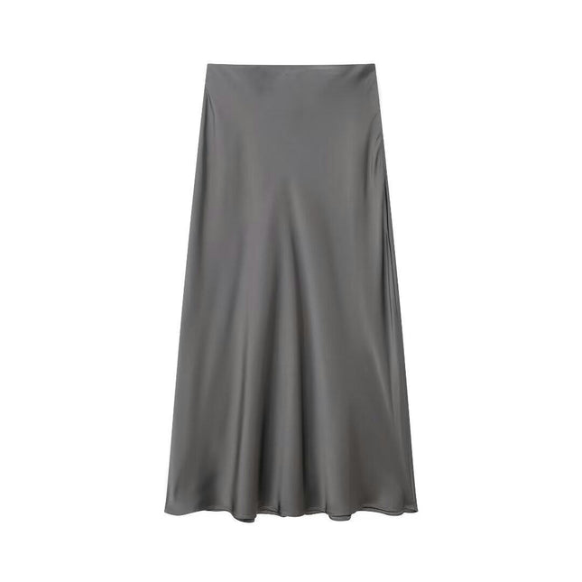 Womens Satin High Waisted Skirts A-line Elegant Flared Midi Skirt