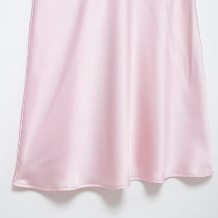 Womens Satin High Waisted Skirts A-line Elegant Flared Midi Skirt
