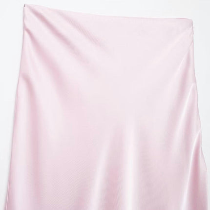 Womens Satin High Waisted Skirts A-line Elegant Flared Midi Skirt