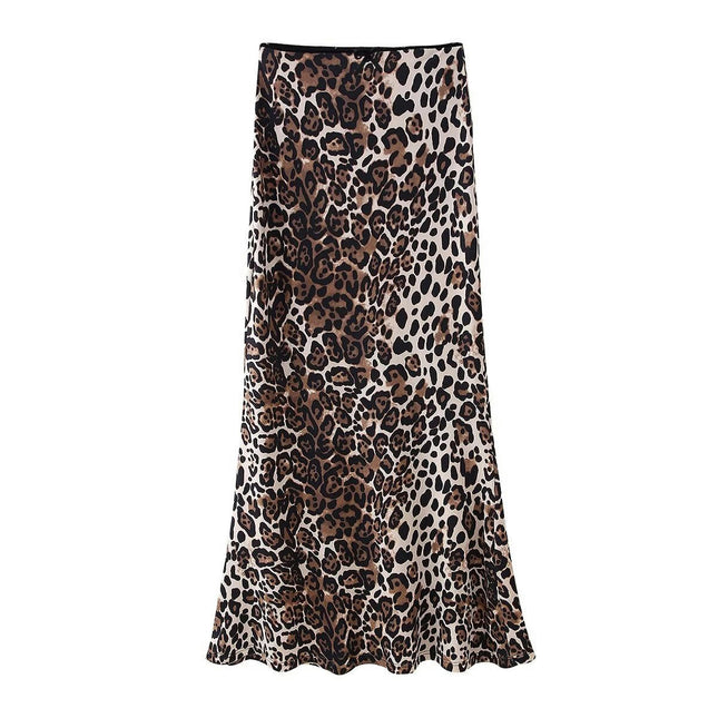 Women's Leopard Print Long Skirt High Waisted A Line Bodycon Maxi Skirts