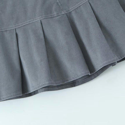 Women Corduroy Pleated Mini Skirt High Waisted Casual A-Line Short Skirts