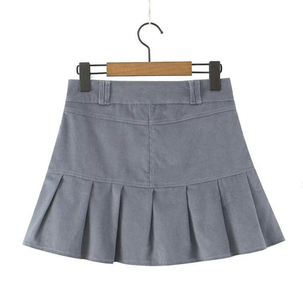 Women Corduroy Pleated Mini Skirt High Waisted Casual A-Line Short Skirts