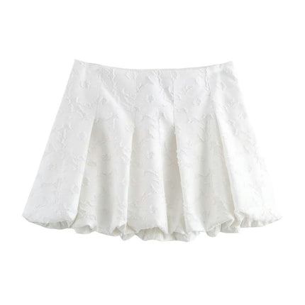 Women Ruffle Bubble Skirt Cute High Waist Balloon Pleated A Line Mini Skirt