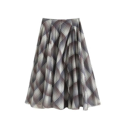Womens Summer Plaid High Waisted Skirts Pleated A Line Flowy Long Skirt