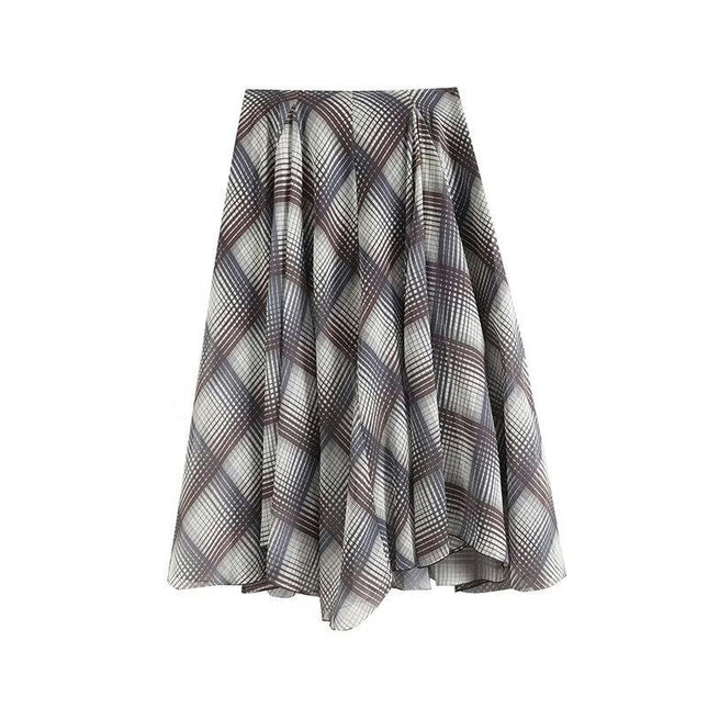 Womens Summer Plaid High Waisted Skirts Pleated A Line Flowy Long Skirt