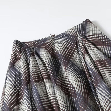 Womens Summer Plaid High Waisted Skirts Pleated A Line Flowy Long Skirt