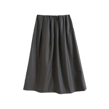 Womens Casual Elastic High Waisted A-Line Flowy Midi Skirt with Pockets
