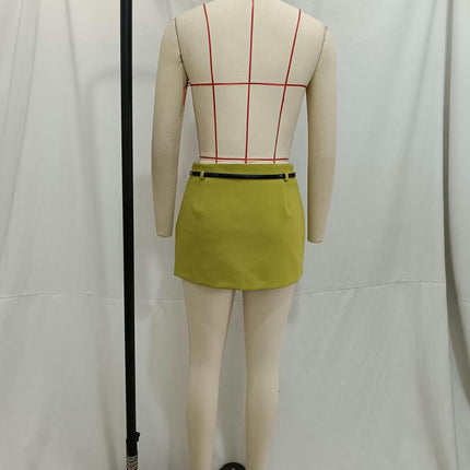 Women's Solid High Waist Short Skirt Bodycon Mini Skirts with Belt