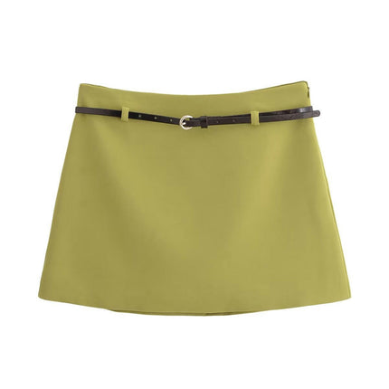 Women's Solid High Waist Short Skirt Bodycon Mini Skirts with Belt