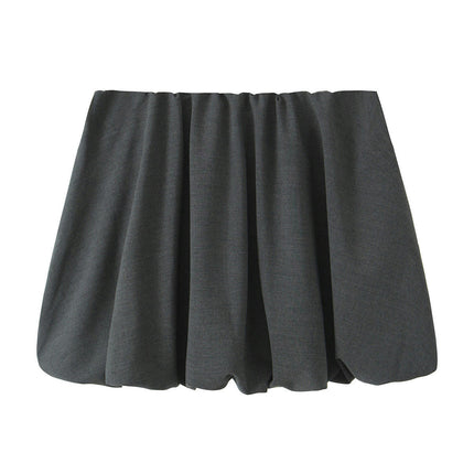 Women Ruffle Bubble Skirt Bow High Waist Pleated A Line Mini Balloon Skirt