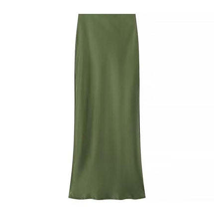 Women's Satin Elastic High Waisted Maxi Skirt A-Line Long Skirts