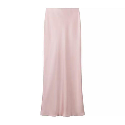 Women's Satin Elastic High Waisted Maxi Skirt A-Line Long Skirts