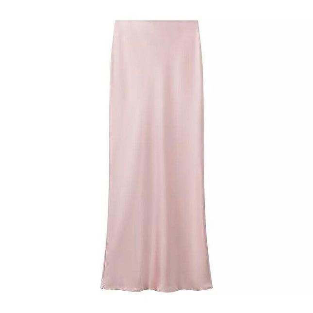 Women's Satin Elastic High Waisted Maxi Skirt A-Line Long Skirts