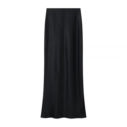 Women's Satin Elastic High Waisted Maxi Skirt A-Line Long Skirts