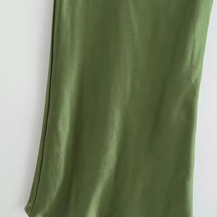 Women's Satin Elastic High Waisted Maxi Skirt A-Line Long Skirts
