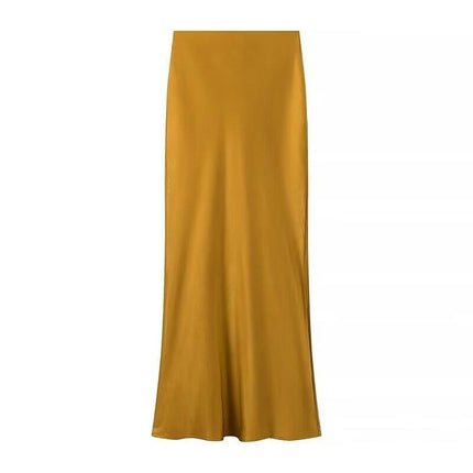 Women's Satin Elastic High Waisted Maxi Skirt A-Line Long Skirts