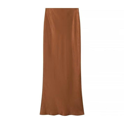 Women's Satin Elastic High Waisted Maxi Skirt A-Line Long Skirts
