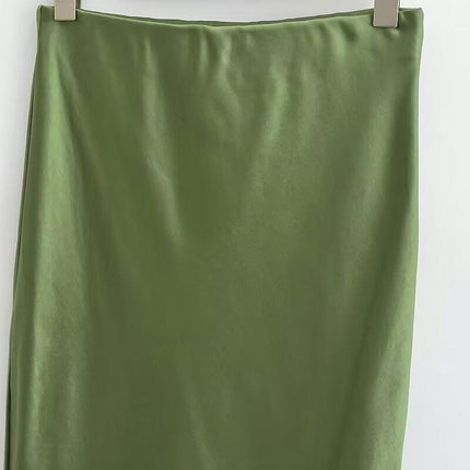 Women's Satin Elastic High Waisted Maxi Skirt A-Line Long Skirts