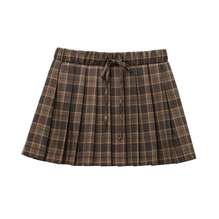 Women's Casual High Waist Plaid Short Skirt A Line Pleated Mini Skirt