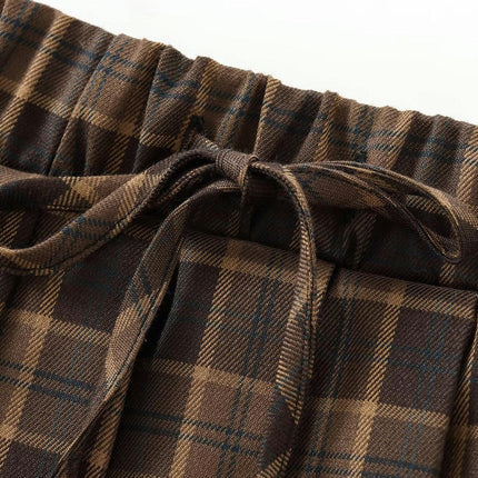 Women's Casual High Waist Plaid Short Skirt A Line Pleated Mini Skirt