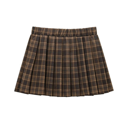 Women's Casual High Waist Plaid Short Skirt A Line Pleated Mini Skirt