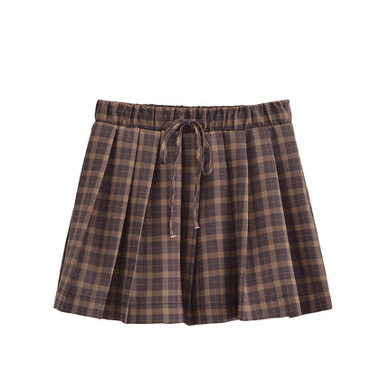 Women's Casual Plaid High Waist Pleated A-Line Short Mini Skirt