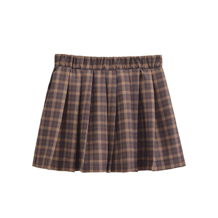 Women's Casual Plaid High Waist Pleated A-Line Short Mini Skirt