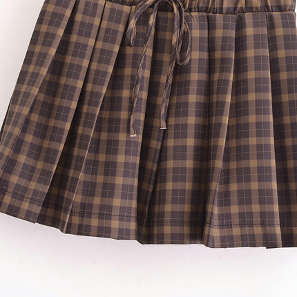 Women's Casual Plaid High Waist Pleated A-Line Short Mini Skirt