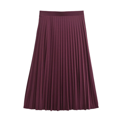 Women's Pleated Midi Skirt High Waisted A Line Flowy Casual Skirts