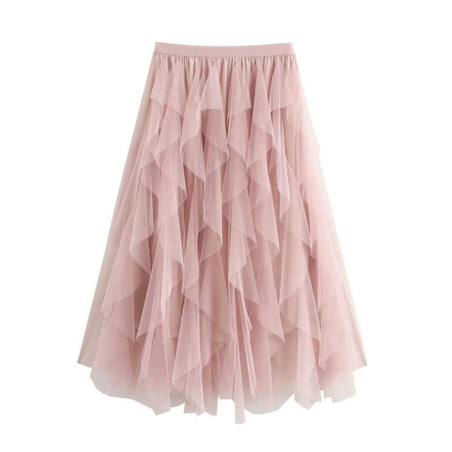 Womens Tulle Skirts A Line High Waisted Layered Tutu Ruffle Pleated Midi Skirt