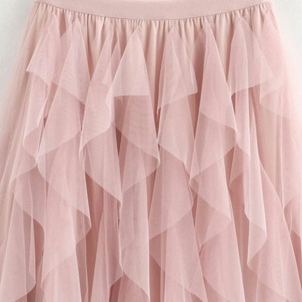 Womens Tulle Skirts A Line High Waisted Layered Tutu Ruffle Pleated Midi Skirt