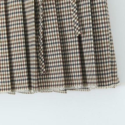 Plaid Mini Skirt for Women with Shorts High Waist Pleated A Line Skater Skirts