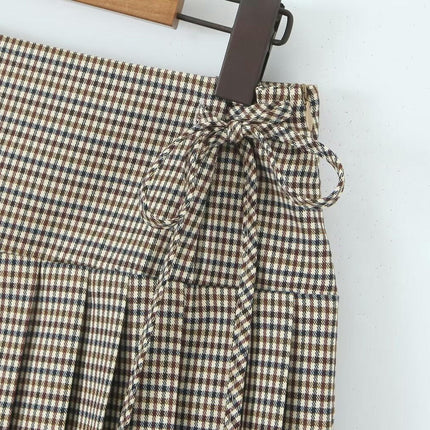 Plaid Mini Skirt for Women with Shorts High Waist Pleated A Line Skater Skirts