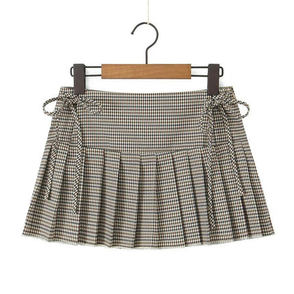 Plaid Mini Skirt for Women with Shorts High Waist Pleated A Line Skater Skirts