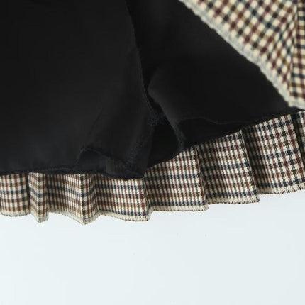 Plaid Mini Skirt for Women with Shorts High Waist Pleated A Line Skater Skirts