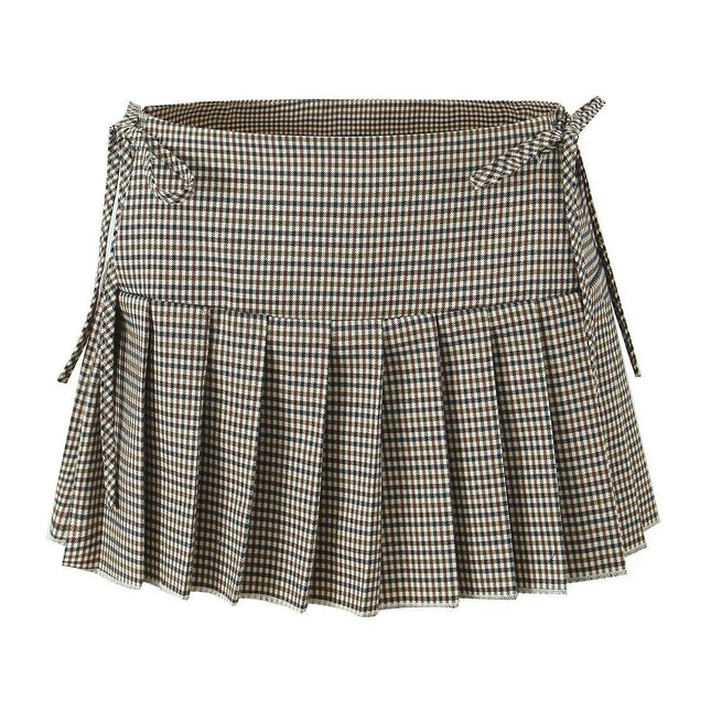 Plaid Mini Skirt for Women with Shorts High Waist Pleated A Line Skater Skirts