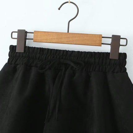Women's Elastic High Waist Faux Suede Mini Skirt A Line Flared Short Skirt