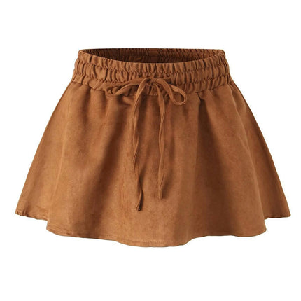 Women's Elastic High Waist Faux Suede Mini Skirt A Line Flared Short Skirt