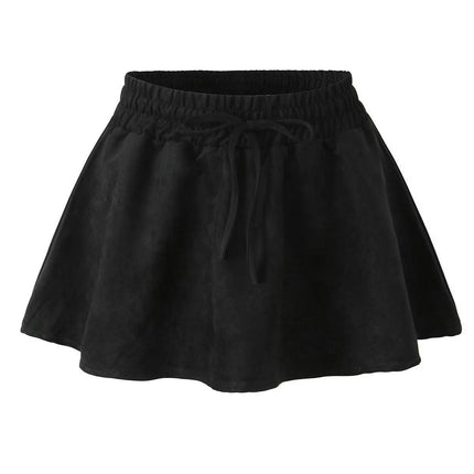 Women's Elastic High Waist Faux Suede Mini Skirt A Line Flared Short Skirt