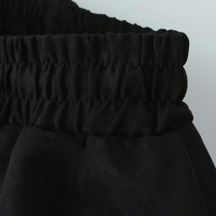 Women's Elastic High Waist Faux Suede Mini Skirt A Line Flared Short Skirt