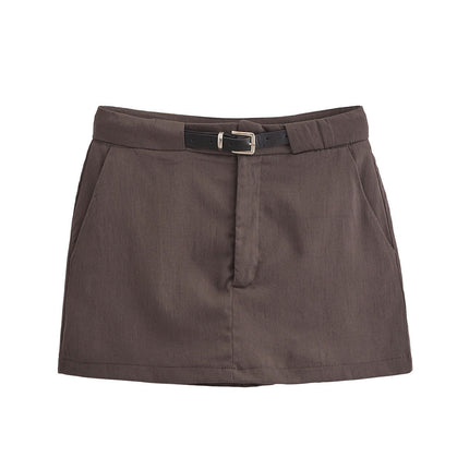 Women Mini Skirt Mid Waist Belted Casual A-line Bodycon Short Skirts