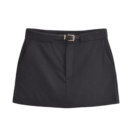 Women Mini Skirt Mid Waist Belted Casual A-line Bodycon Short Skirts