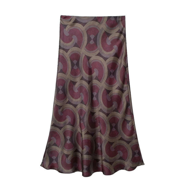 Women Print Midi Skirt Elegant High Waist Flared A-Line Skirts