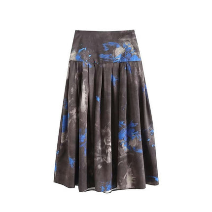 Women's Pleated A Line Flowy High Waisted Midi Skirt Elegant Casual Print Skirts